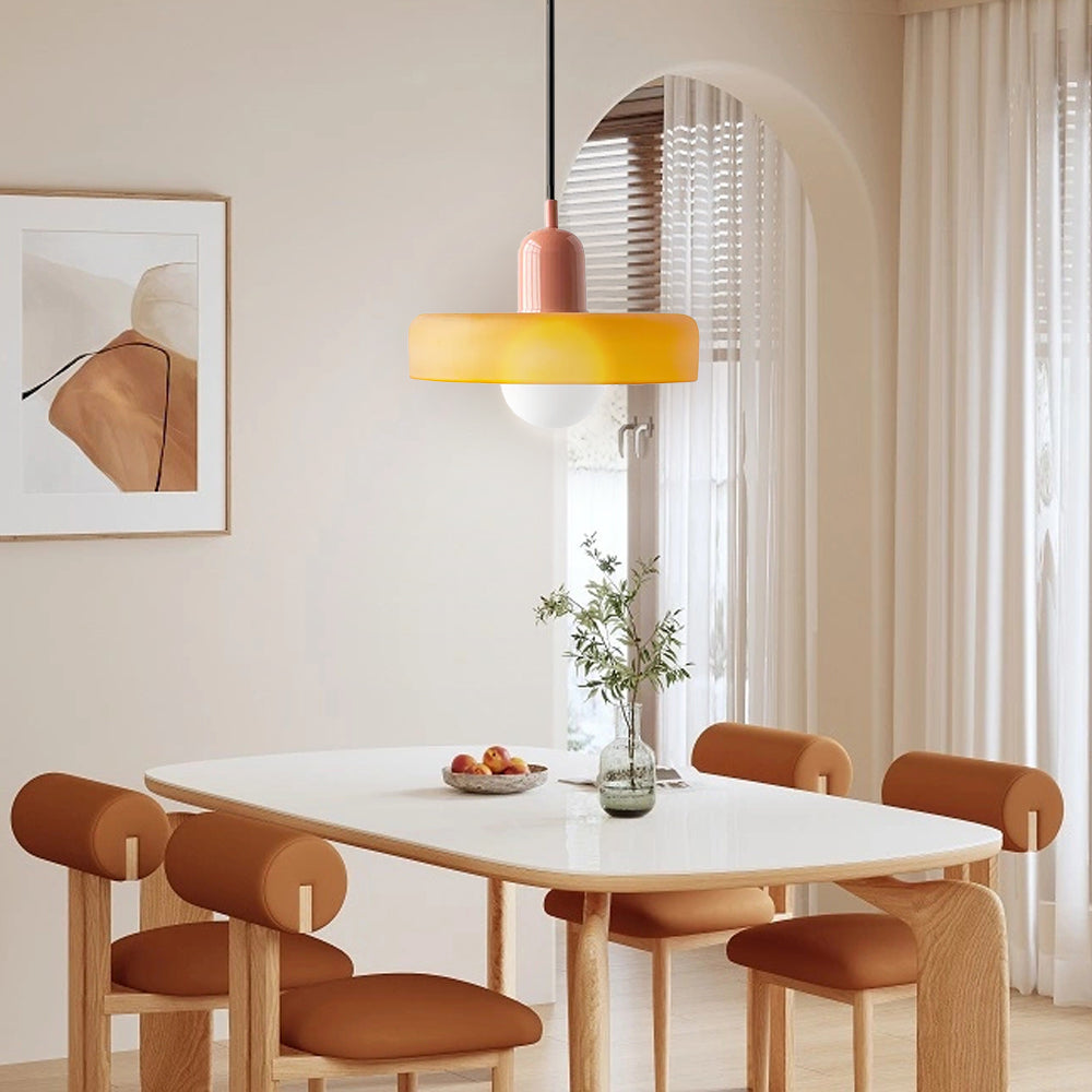 (M)Mid Century Modern Pendant Light Orange Glass Hanging Light Nordic Large Single Lamp Vintage Farmhouse Dining Room Chandelier Over Table Kitchen Island Bedroom Hallway Restaurant