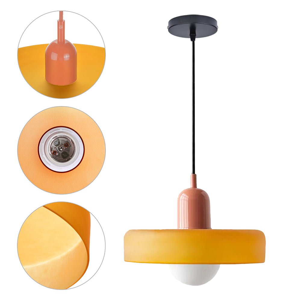 (M)Mid Century Modern Pendant Light Orange Glass Hanging Light Nordic Large Single Lamp Vintage Farmhouse Dining Room Chandelier Over Table Kitchen Island Bedroom Hallway Restaurant
