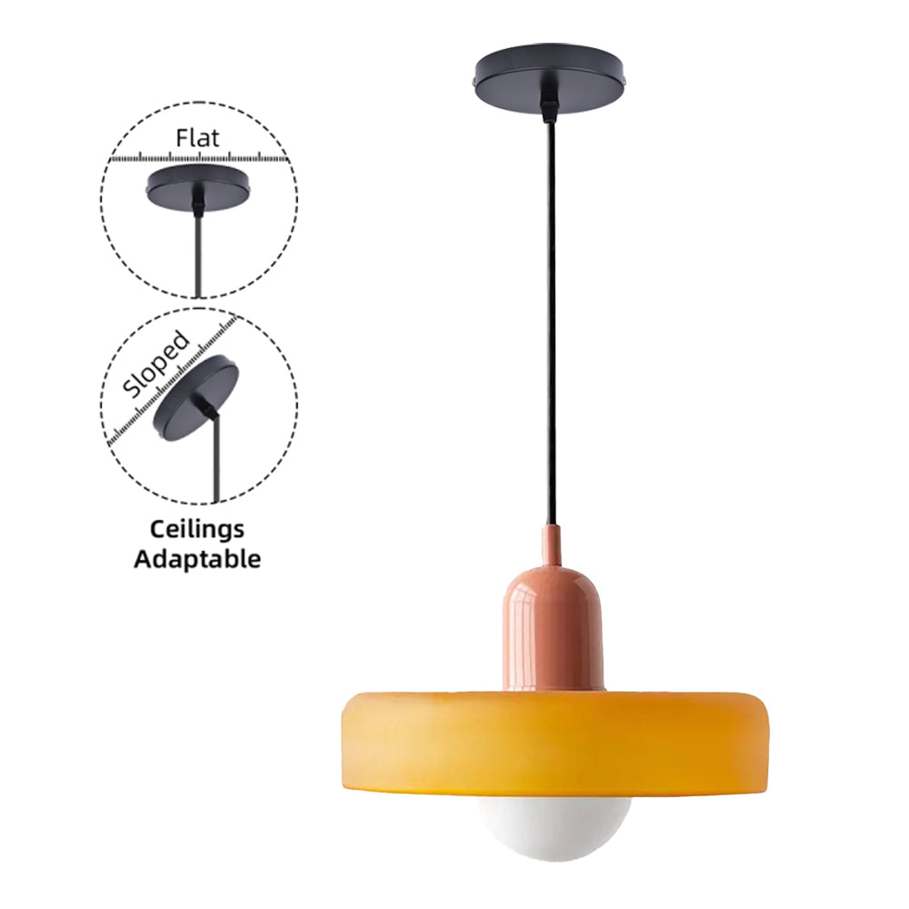 (M)Mid Century Modern Pendant Light Orange Glass Hanging Light Nordic Large Single Lamp Vintage Farmhouse Dining Room Chandelier Over Table Kitchen Island Bedroom Hallway Restaurant