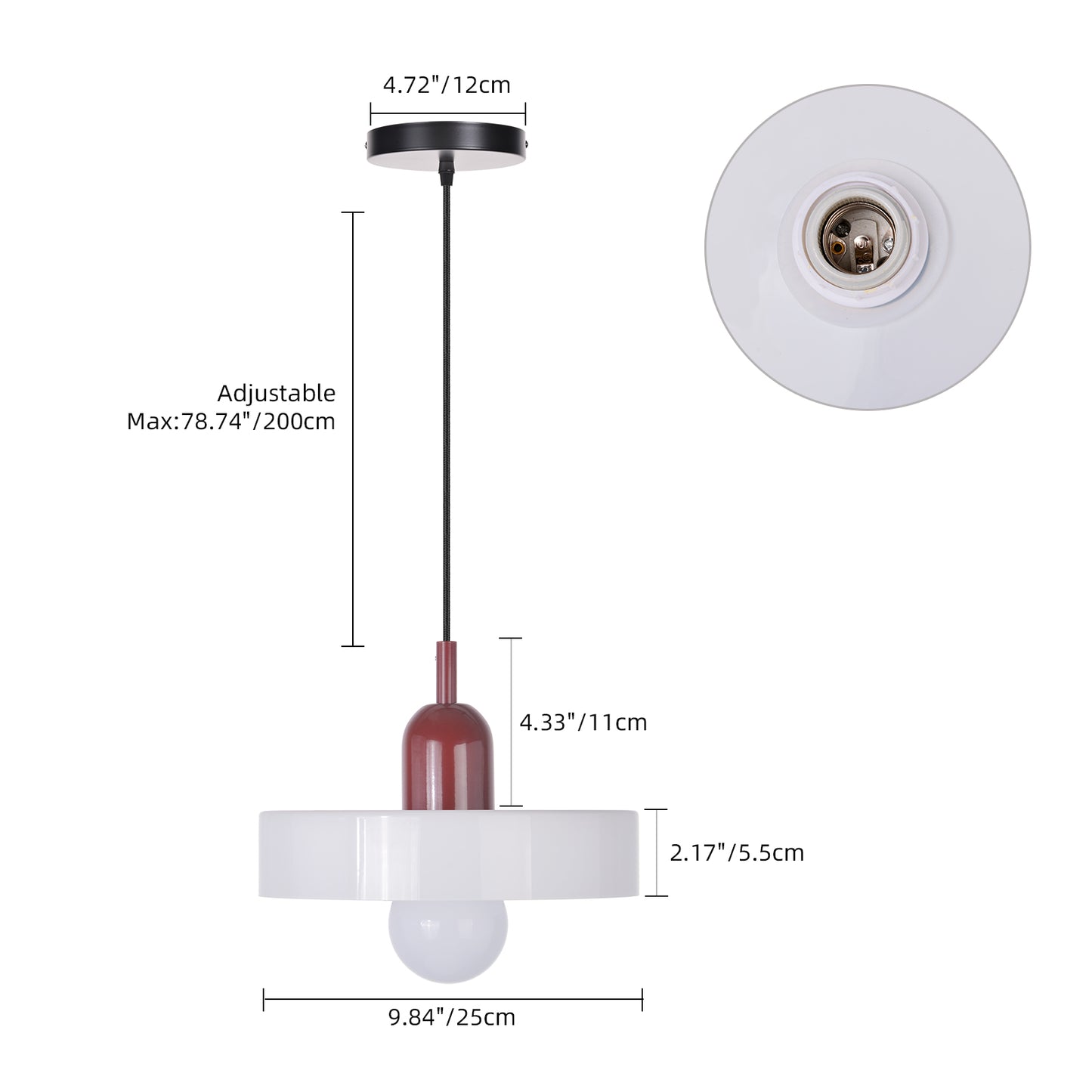 (M)1-Light Glass Pendant Light Fixture Modern Red White Small Lamps for Living Room/Kitchen