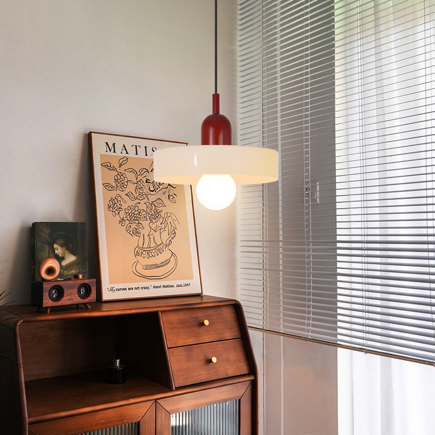 (M)1-Light Glass Pendant Light Fixture Modern Red White Small Lamps for Living Room/Kitchen