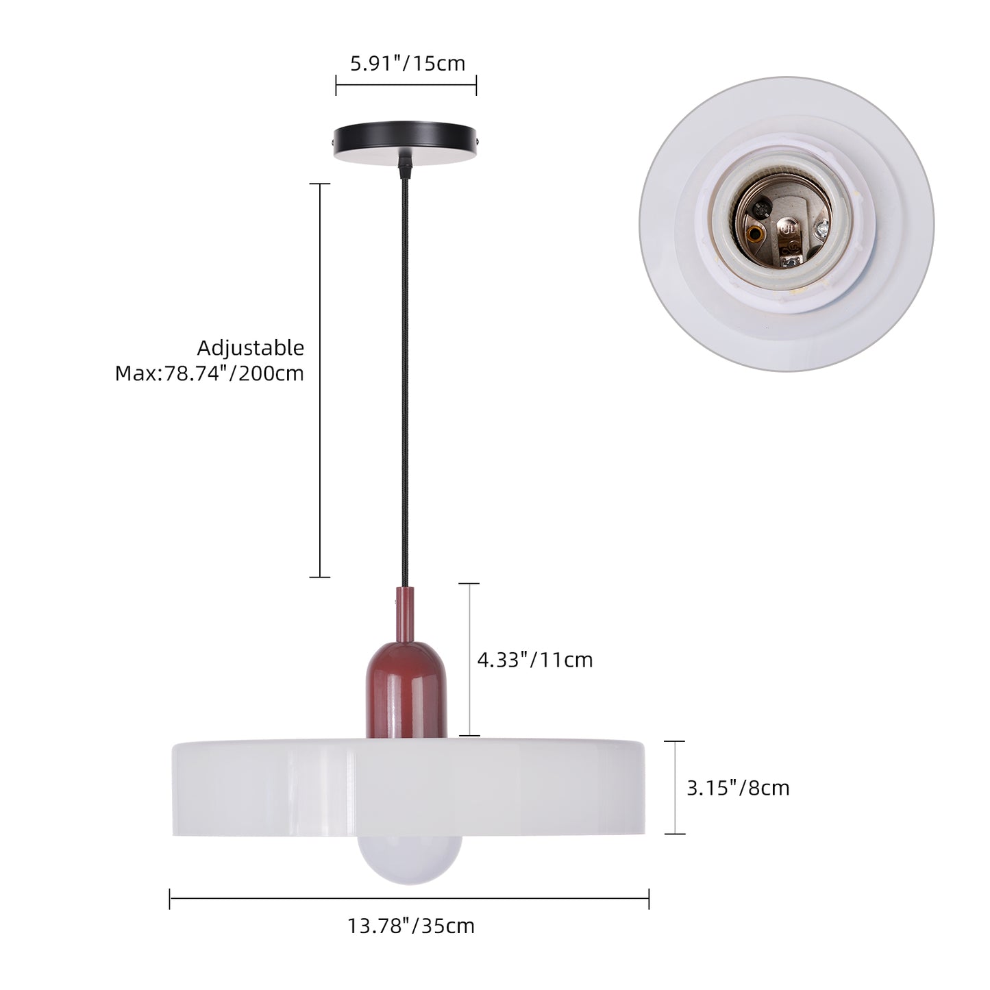 (M)1-Light Glass Pendant Light Fixture Modern Red White Small Lamps for Living Room/Kitchen