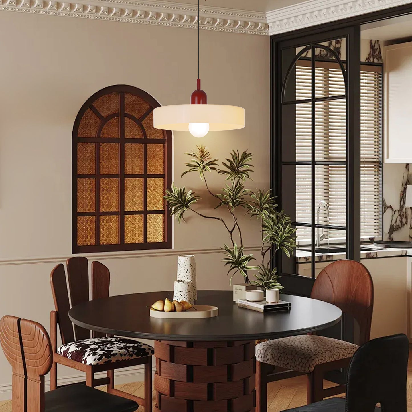 (M)1-Light Glass Pendant Light Fixture Modern Red White Small Lamps for Living Room/Kitchen