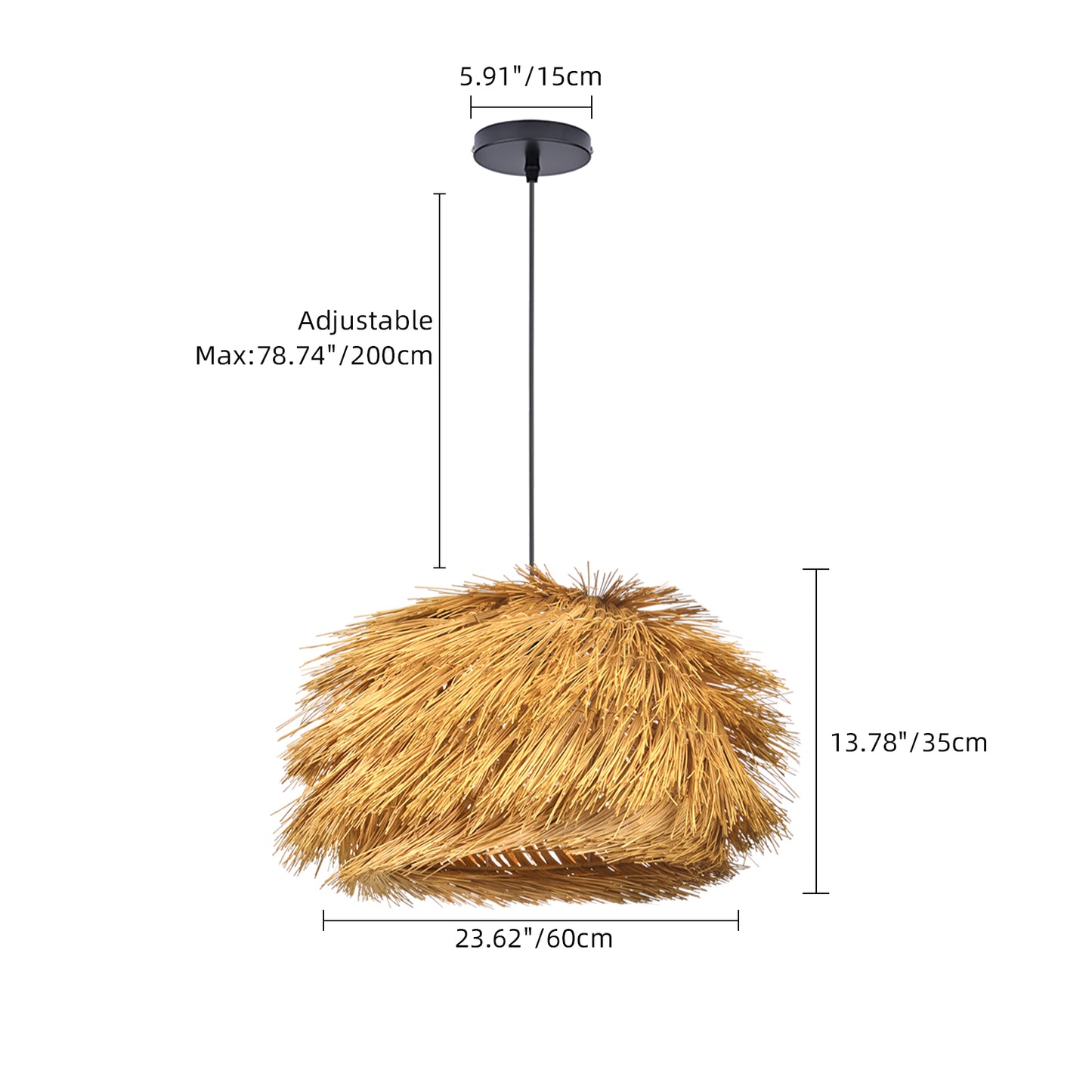 (Q)Hand Woven Bamboo and Rattan Pendant Light, Vintage Home Lighting Pendant Light, Bohemian Style, Suitable for Bedrooms and Restaurants