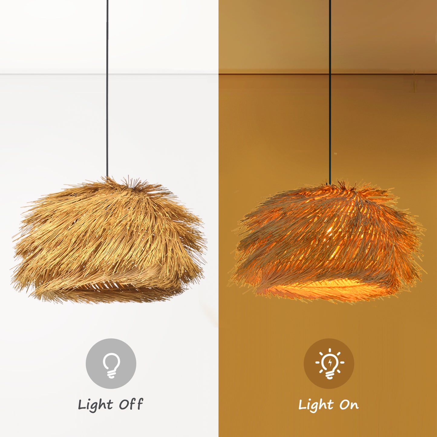 (Q)Hand Woven Bamboo and Rattan Pendant Light, Vintage Home Lighting Pendant Light, Bohemian Style, Suitable for Bedrooms and Restaurants