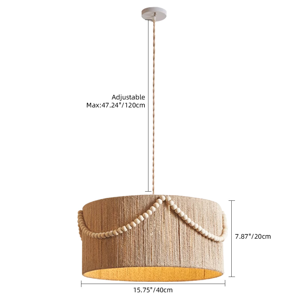 (Q) 15.75-Inch Hemp Rope Pendant Light, Bohemian Style Cylindrical Hemp Rope Pendant Light, Suitable for Living Room, Bedroom, Kitchen