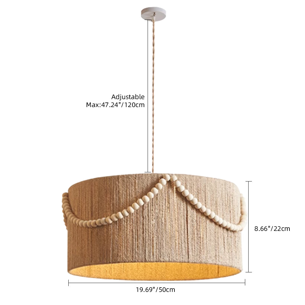 (Q) 15.75-Inch Hemp Rope Pendant Light, Bohemian Style Cylindrical Hemp Rope Pendant Light, Suitable for Living Room, Bedroom, Kitchen