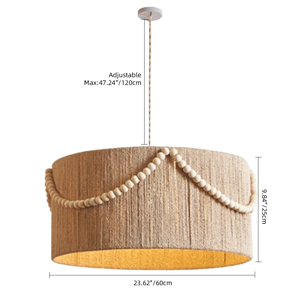 (Q) 15.75-Inch Hemp Rope Pendant Light, Bohemian Style Cylindrical Hemp Rope Pendant Light, Suitable for Living Room, Bedroom, Kitchen
