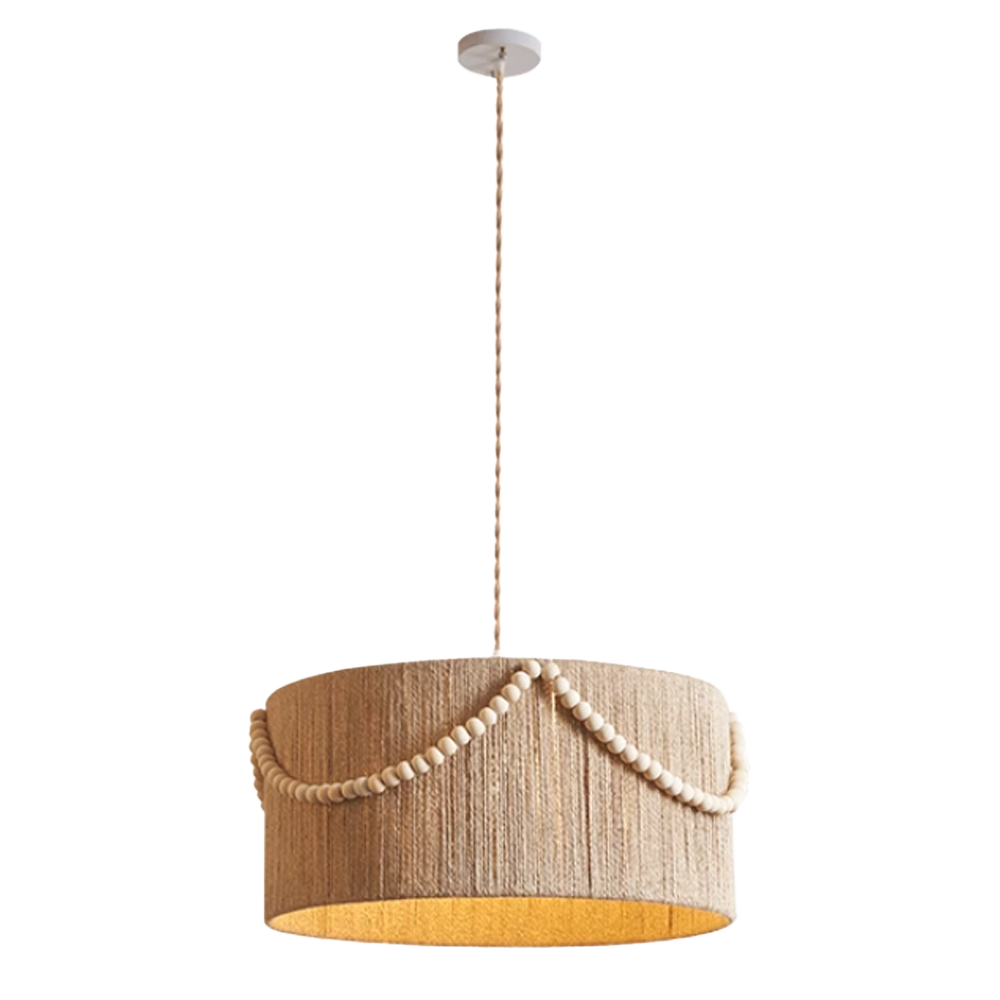 (Q) 15.75-Inch Hemp Rope Pendant Light, Bohemian Style Cylindrical Hemp Rope Pendant Light, Suitable for Living Room, Bedroom, Kitchen