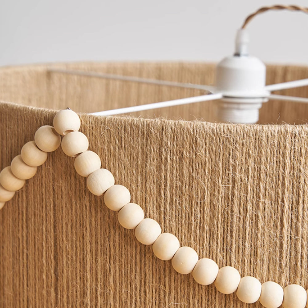 (Q) 15.75-Inch Hemp Rope Pendant Light, Bohemian Style Cylindrical Hemp Rope Pendant Light, Suitable for Living Room, Bedroom, Kitchen