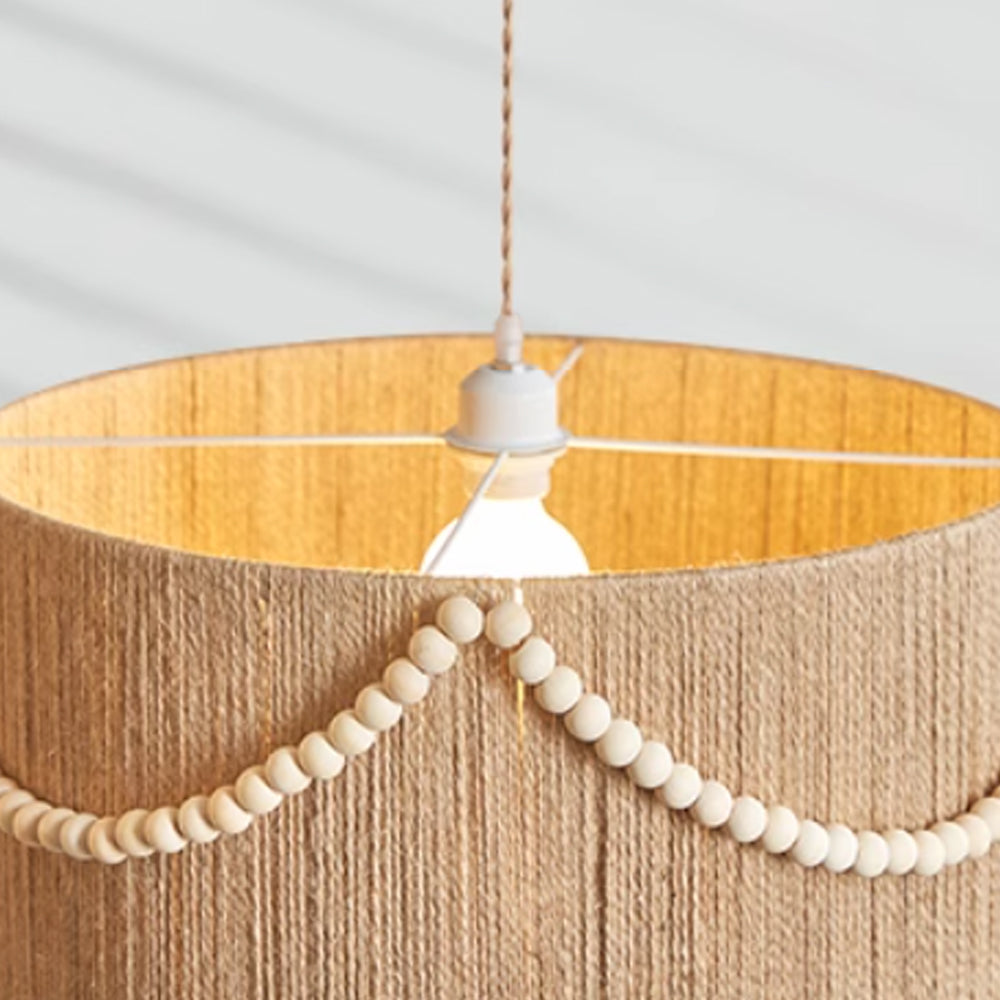 (Q) 15.75-Inch Hemp Rope Pendant Light, Bohemian Style Cylindrical Hemp Rope Pendant Light, Suitable for Living Room, Bedroom, Kitchen