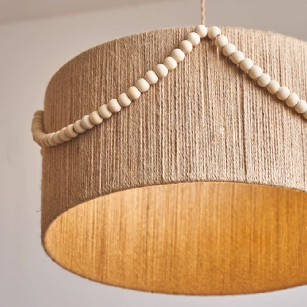 (Q) 15.75-Inch Hemp Rope Pendant Light, Bohemian Style Cylindrical Hemp Rope Pendant Light, Suitable for Living Room, Bedroom, Kitchen