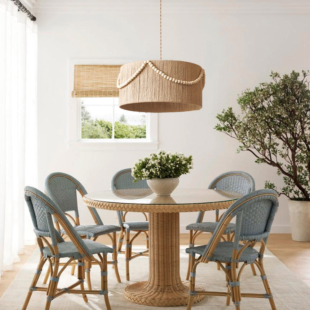 (Q) 15.75-Inch Hemp Rope Pendant Light, Bohemian Style Cylindrical Hemp Rope Pendant Light, Suitable for Living Room, Bedroom, Kitchen