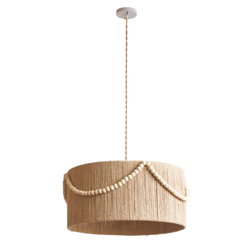 (Q) 15.75-Inch Hemp Rope Pendant Light, Bohemian Style Cylindrical Hemp Rope Pendant Light, Suitable for Living Room, Bedroom, Kitchen