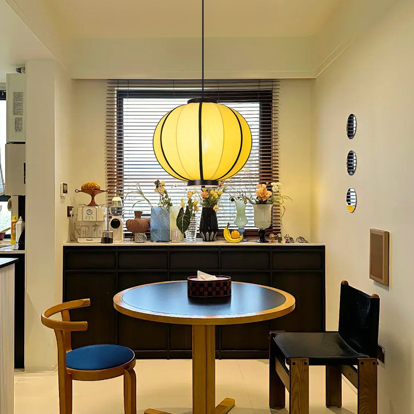 (X)Handmade Fabric Pendant Light, Modern Beige Cylinder Shade for Bedrooms and Living Rooms