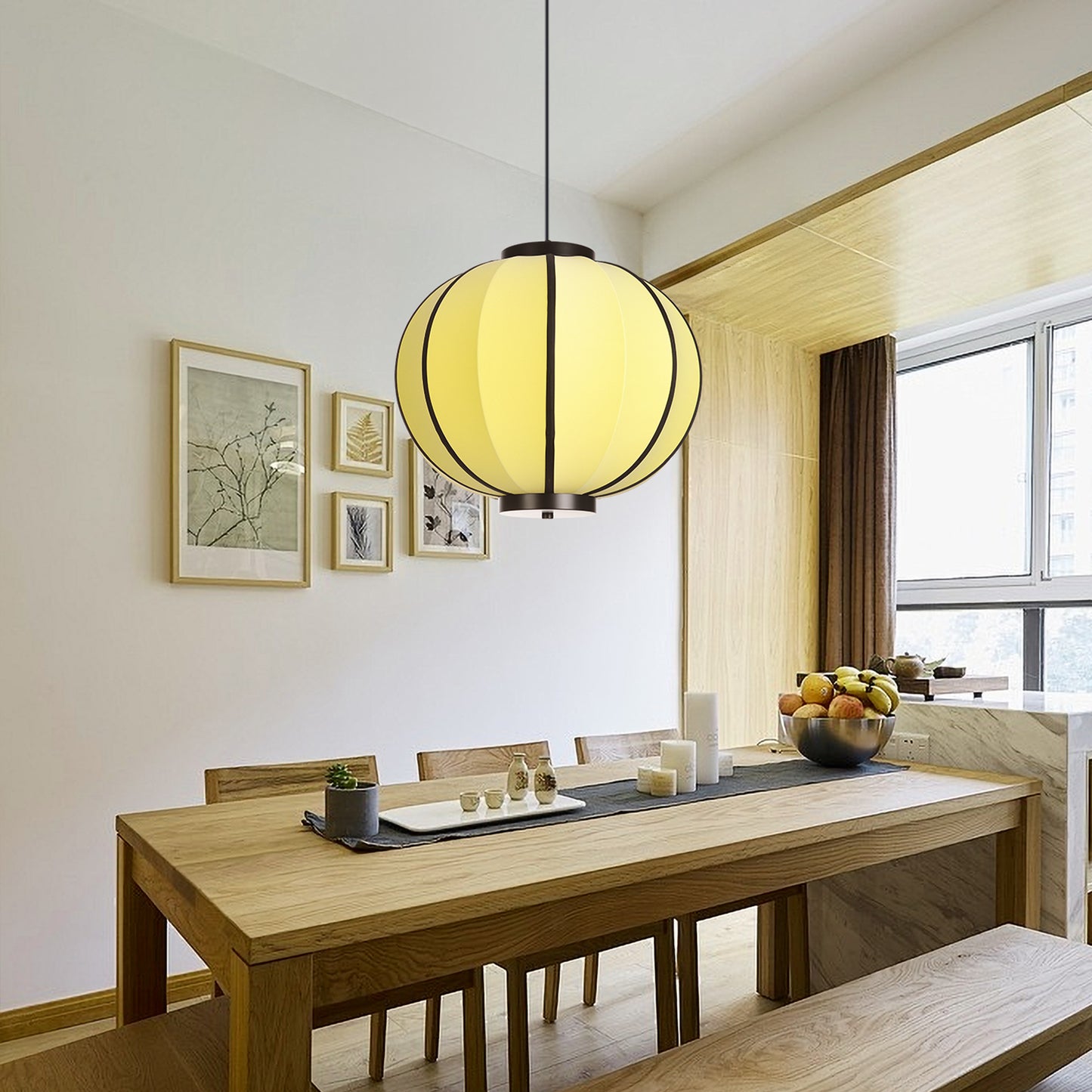 (X)Handmade Fabric Pendant Light, Modern Beige Cylinder Shade for Bedrooms and Living Rooms