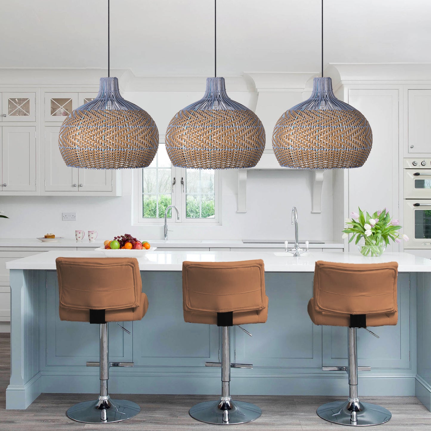(X)Handcrafted Rattan Cylinder Pendant Light - Decorative Lighting for Living Room and Study