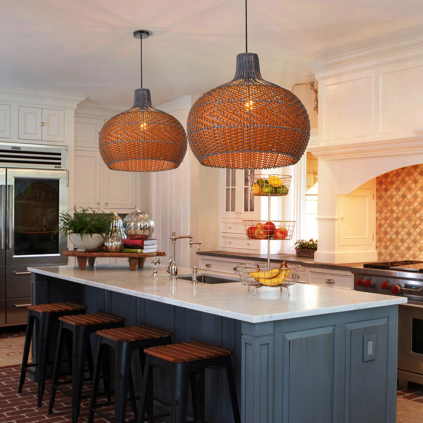 (X)Handcrafted Rattan Cylinder Pendant Light - Decorative Lighting for Living Room and Study