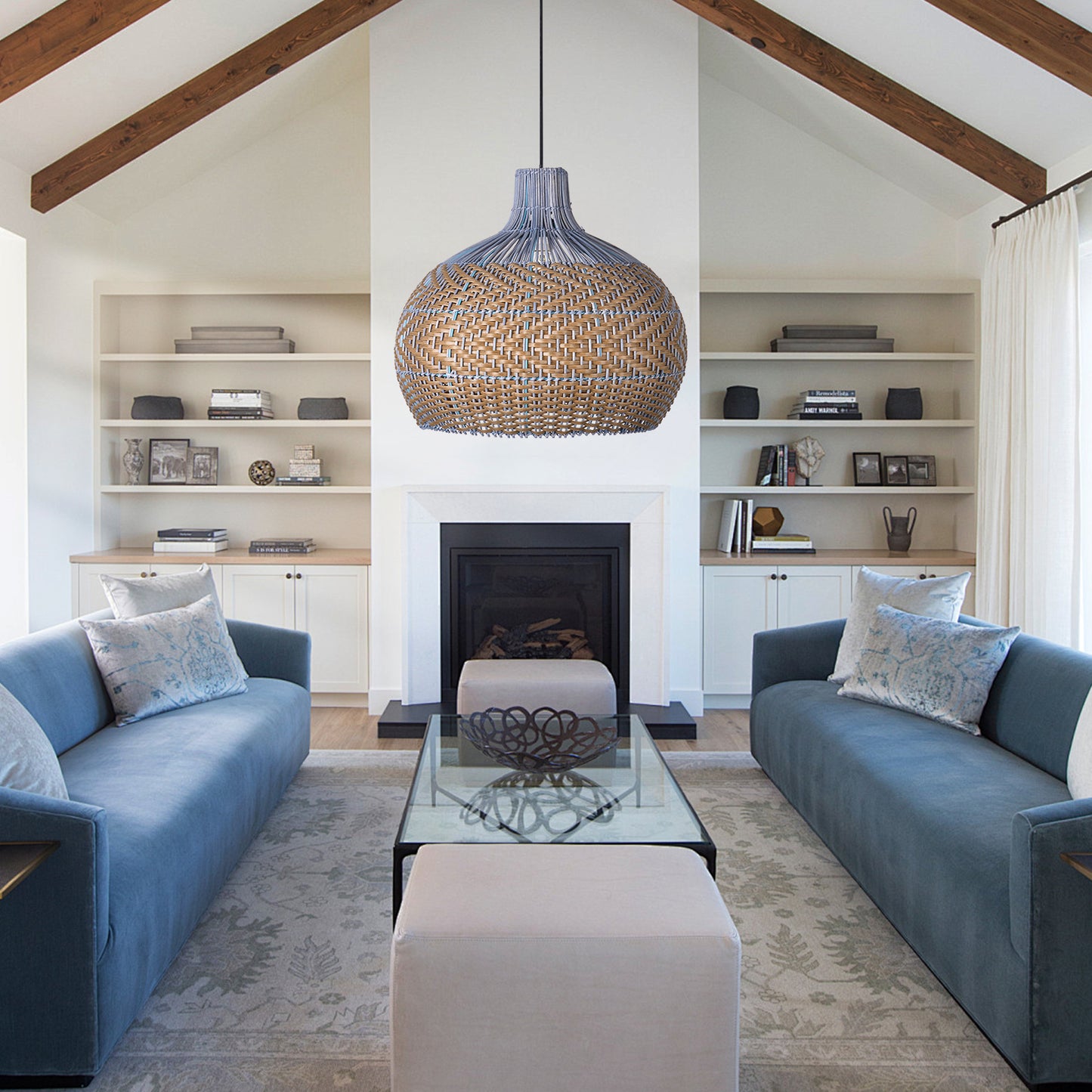 (X)Handcrafted Rattan Cylinder Pendant Light - Decorative Lighting for Living Room and Study