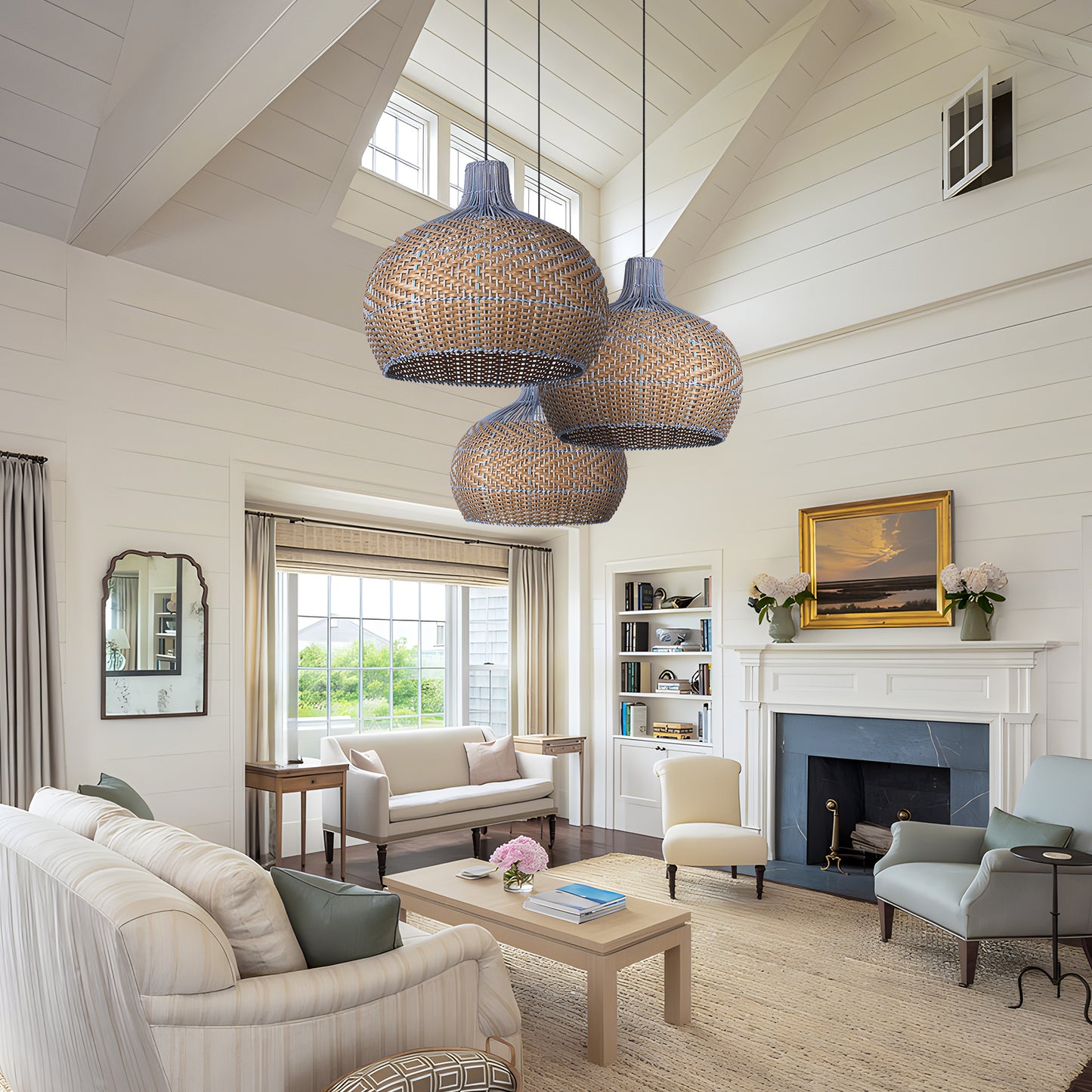(X)Handcrafted Rattan Cylinder Pendant Light - Decorative Lighting for Living Room and Study