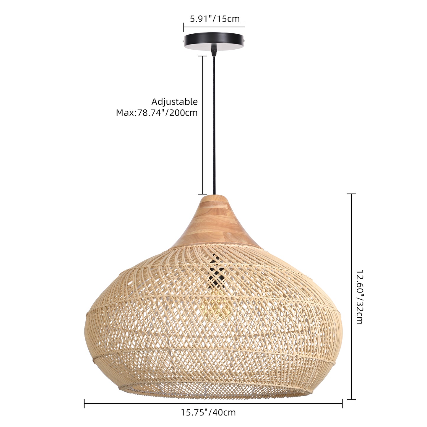 (X) Handcrafted Rattan Gourd Shaped Chandelier, Natural Modern Minimalist Lamps for Bedroom and Living Room