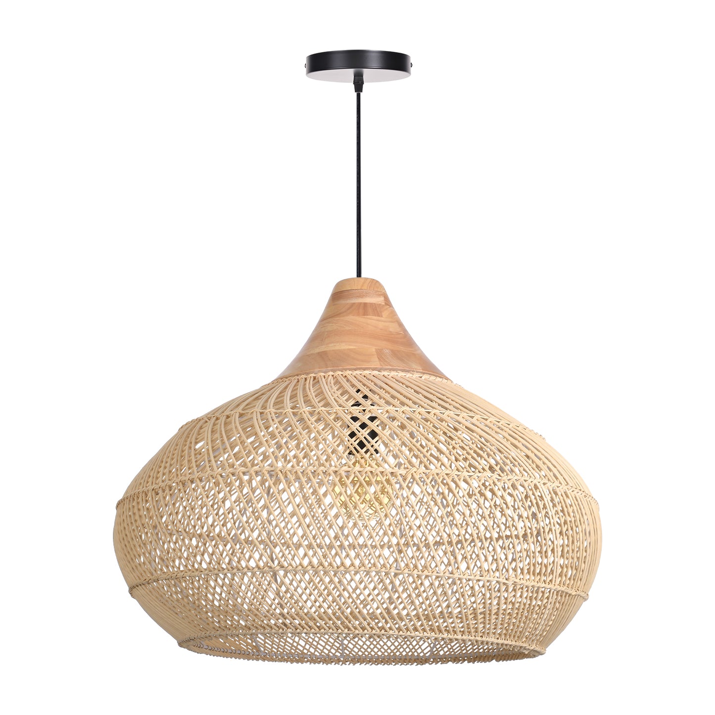 (X) Handcrafted Rattan Gourd Shaped Chandelier, Natural Modern Minimalist Lamps for Bedroom and Living Room