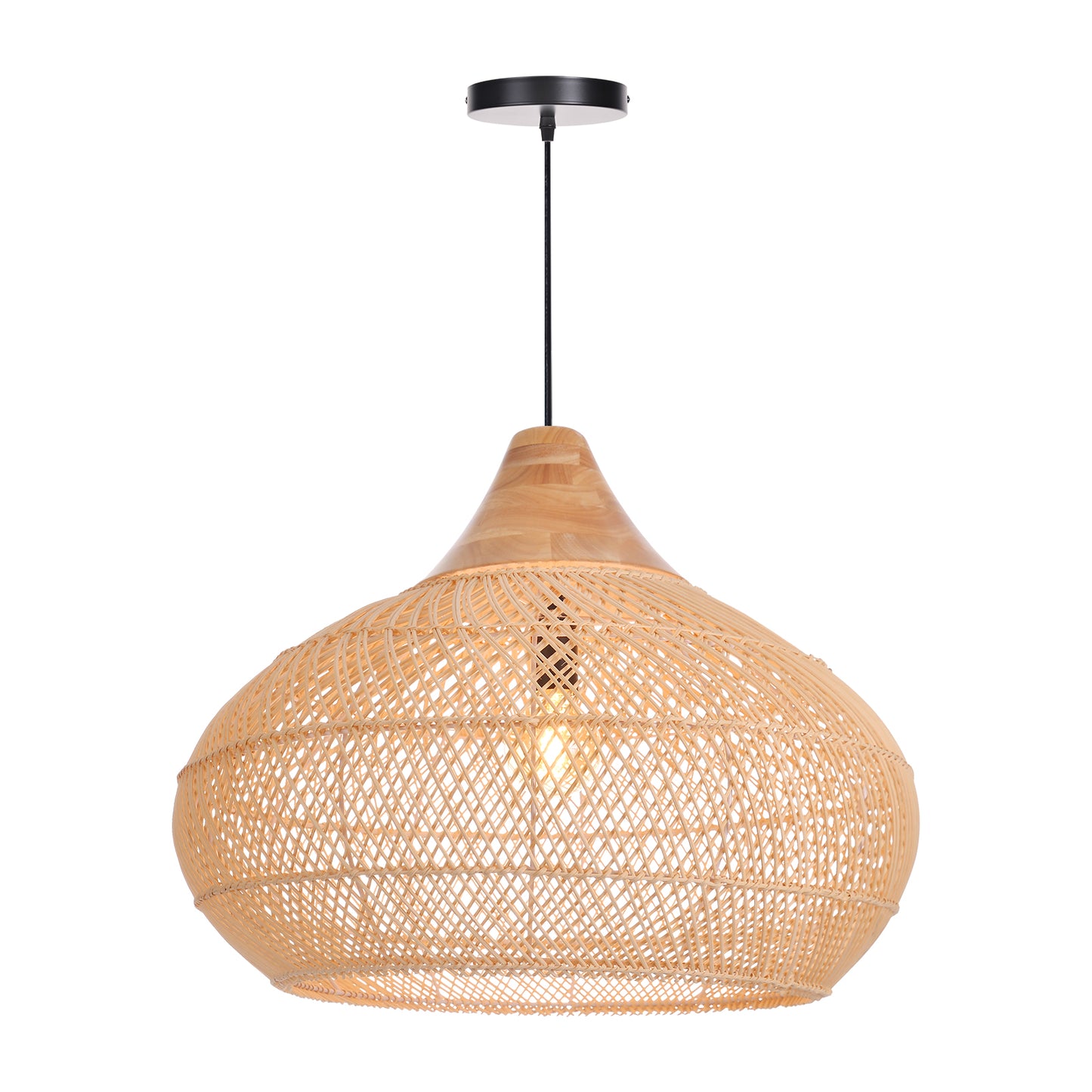 (X) Handcrafted Rattan Gourd Shaped Chandelier, Natural Modern Minimalist Lamps for Bedroom and Living Room