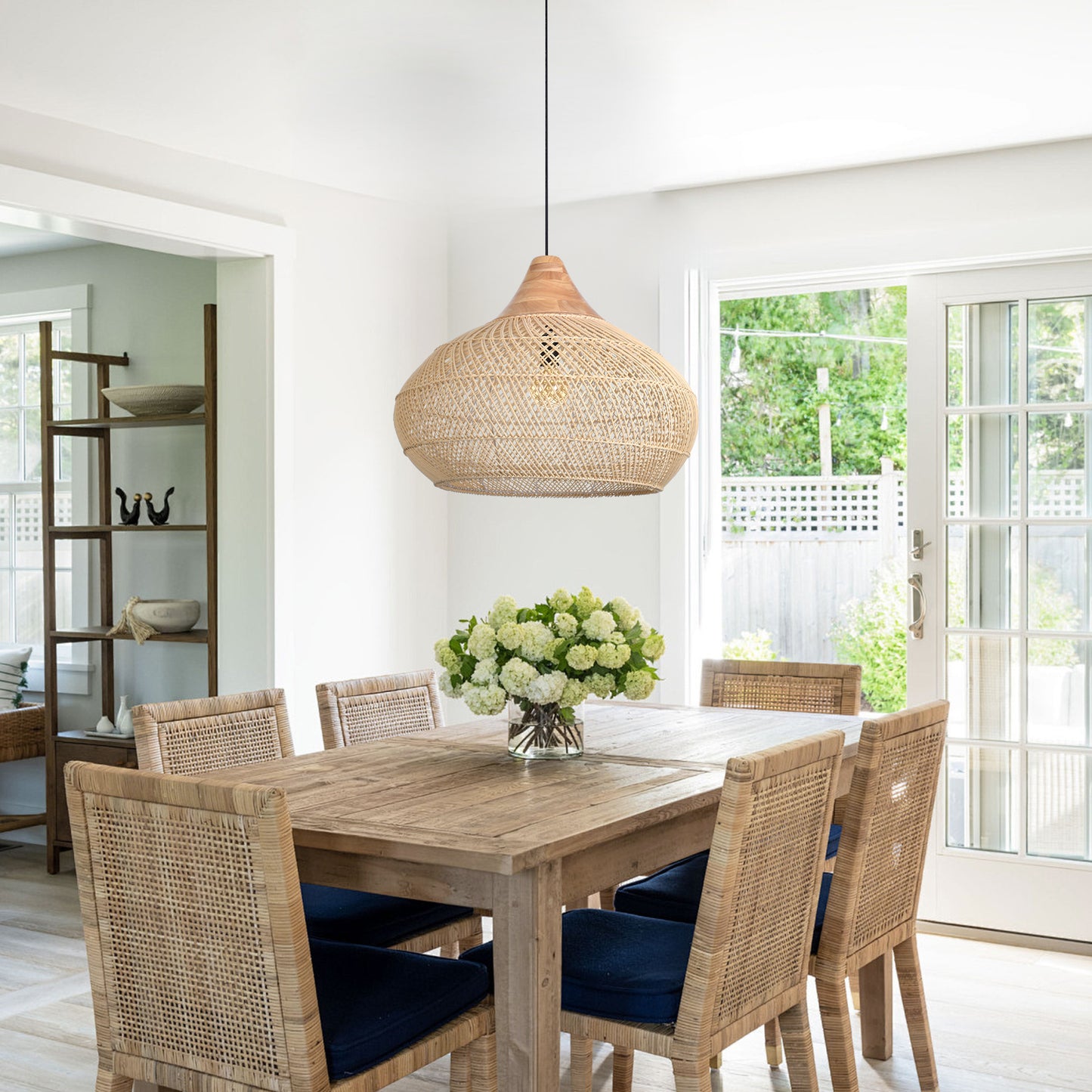 (X) Handcrafted Rattan Gourd Shaped Chandelier, Natural Modern Minimalist Lamps for Bedroom and Living Room