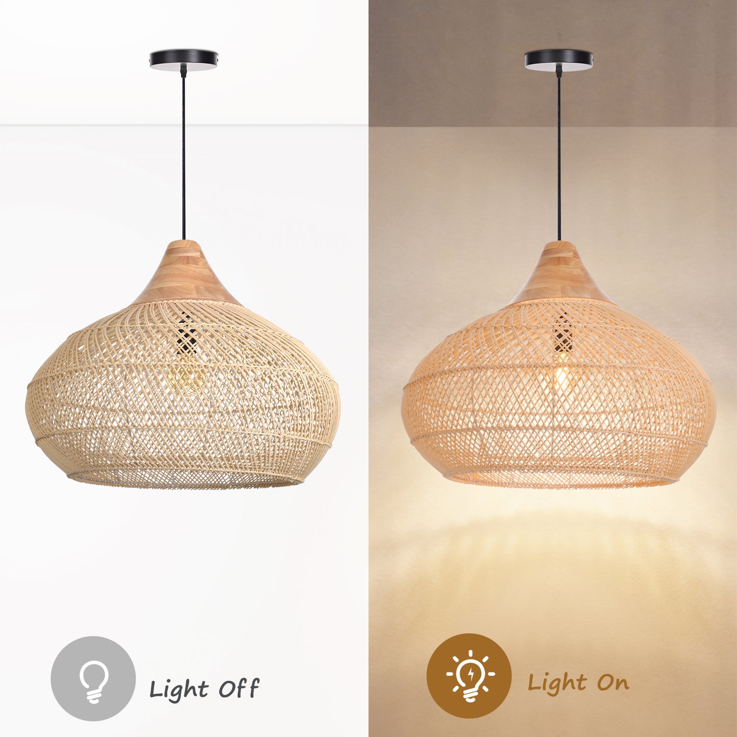 (X) Handcrafted Rattan Gourd Shaped Chandelier, Natural Modern Minimalist Lamps for Bedroom and Living Room