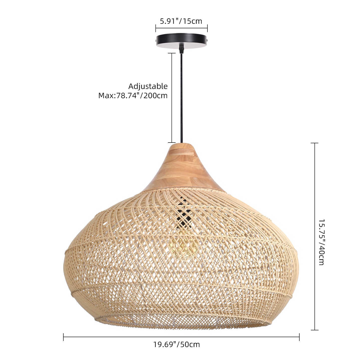 (X) Handcrafted Rattan Gourd Shaped Chandelier, Natural Modern Minimalist Lamps for Bedroom and Living Room