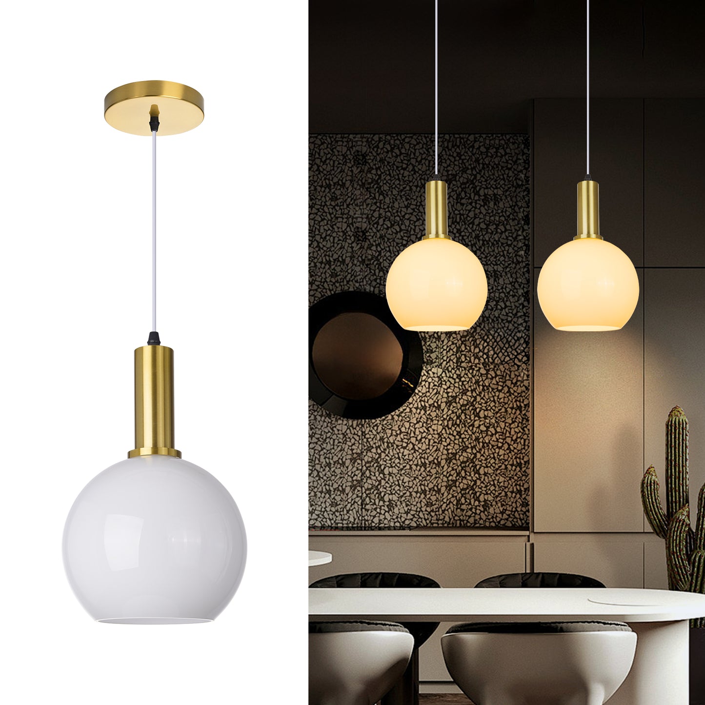 (Q) Milky White Glass Pendant Light, Modern Style Spherical Pendant Light, Suitable For Bedrooms, Living Rooms, Dining Rooms