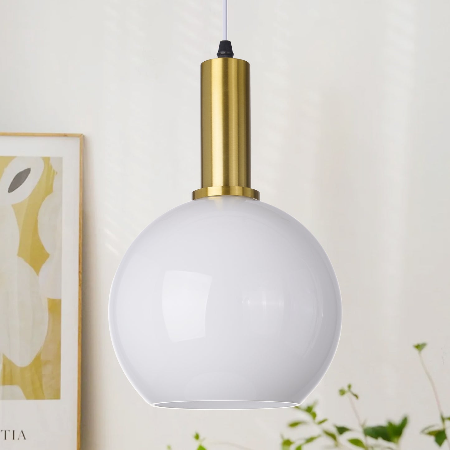 (Q) Milky White Glass Pendant Light, Modern Style Spherical Pendant Light, Suitable For Bedrooms, Living Rooms, Dining Rooms