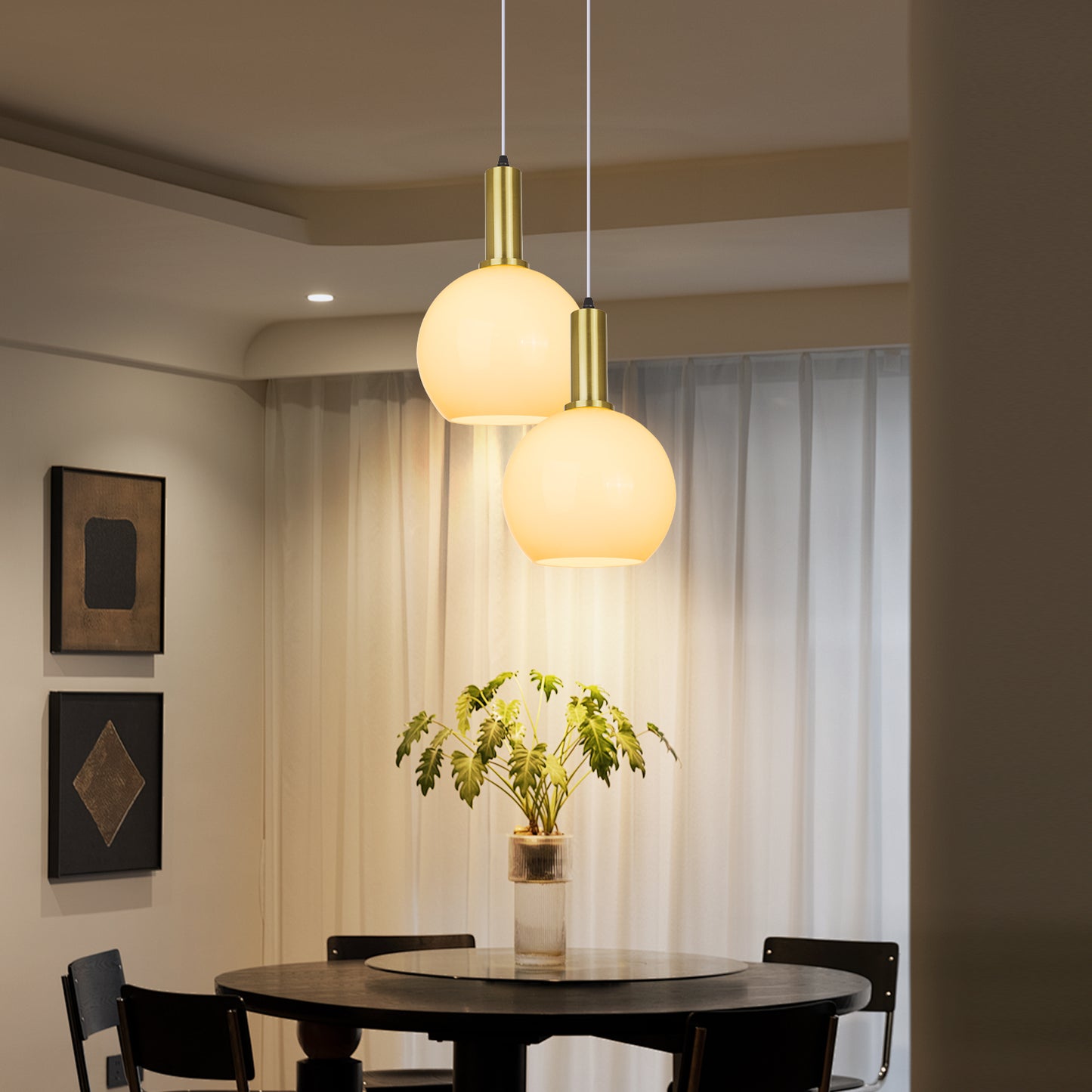 (Q) Milky White Glass Pendant Light, Modern Style Spherical Pendant Light, Suitable For Bedrooms, Living Rooms, Dining Rooms