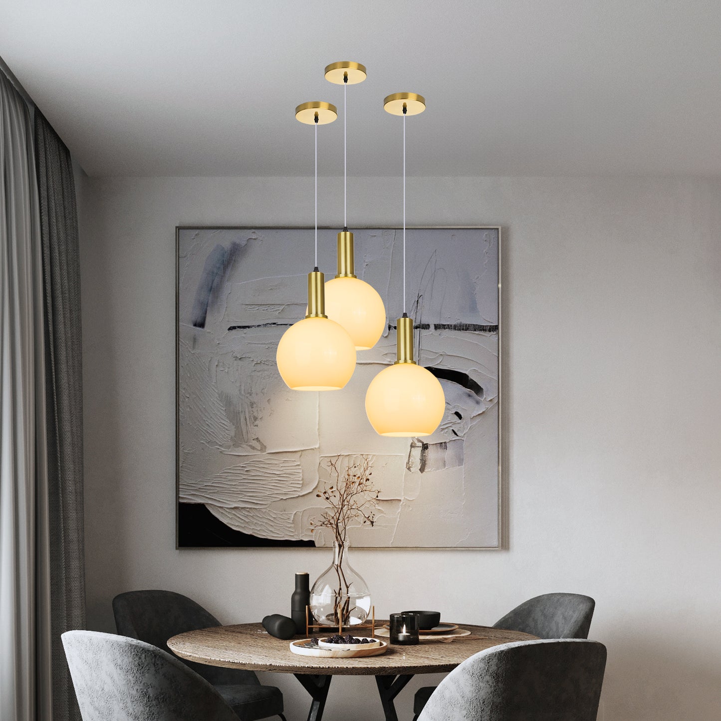 (Q) Milky White Glass Pendant Light, Modern Style Spherical Pendant Light, Suitable For Bedrooms, Living Rooms, Dining Rooms