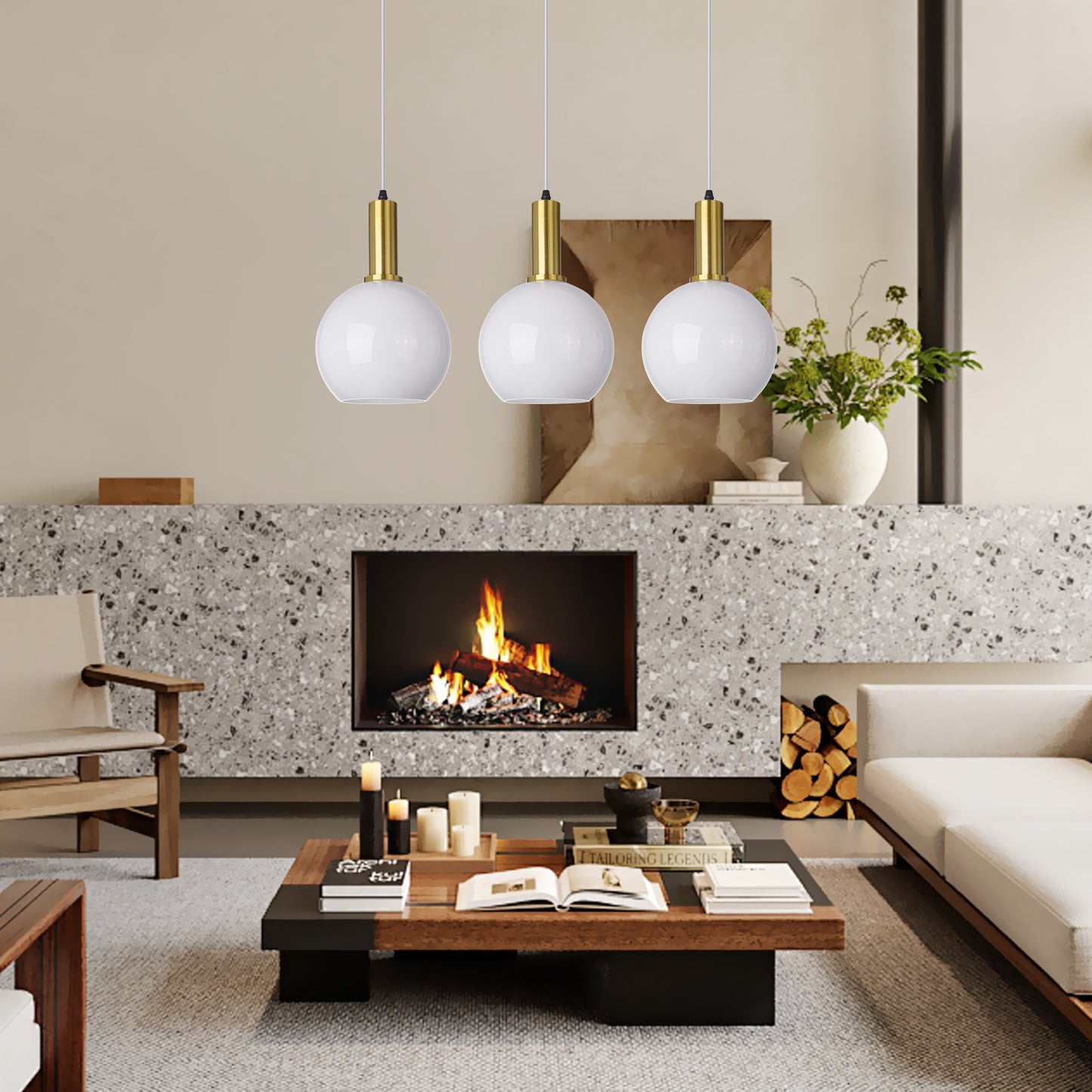 (Q) Milky White Glass Pendant Light, Modern Style Spherical Pendant Light, Suitable For Bedrooms, Living Rooms, Dining Rooms
