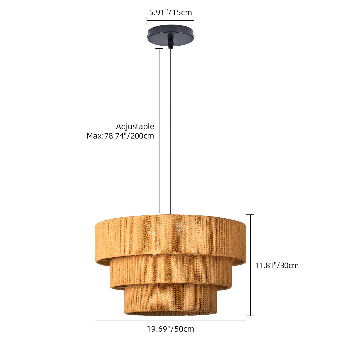 (Q)15.75-Inch Wooden Pendant Light,3-Layer Drum Shaped Lampshade,Modern Nordic Style Pendant Light,Luitable for Kitchen Island Restaurants