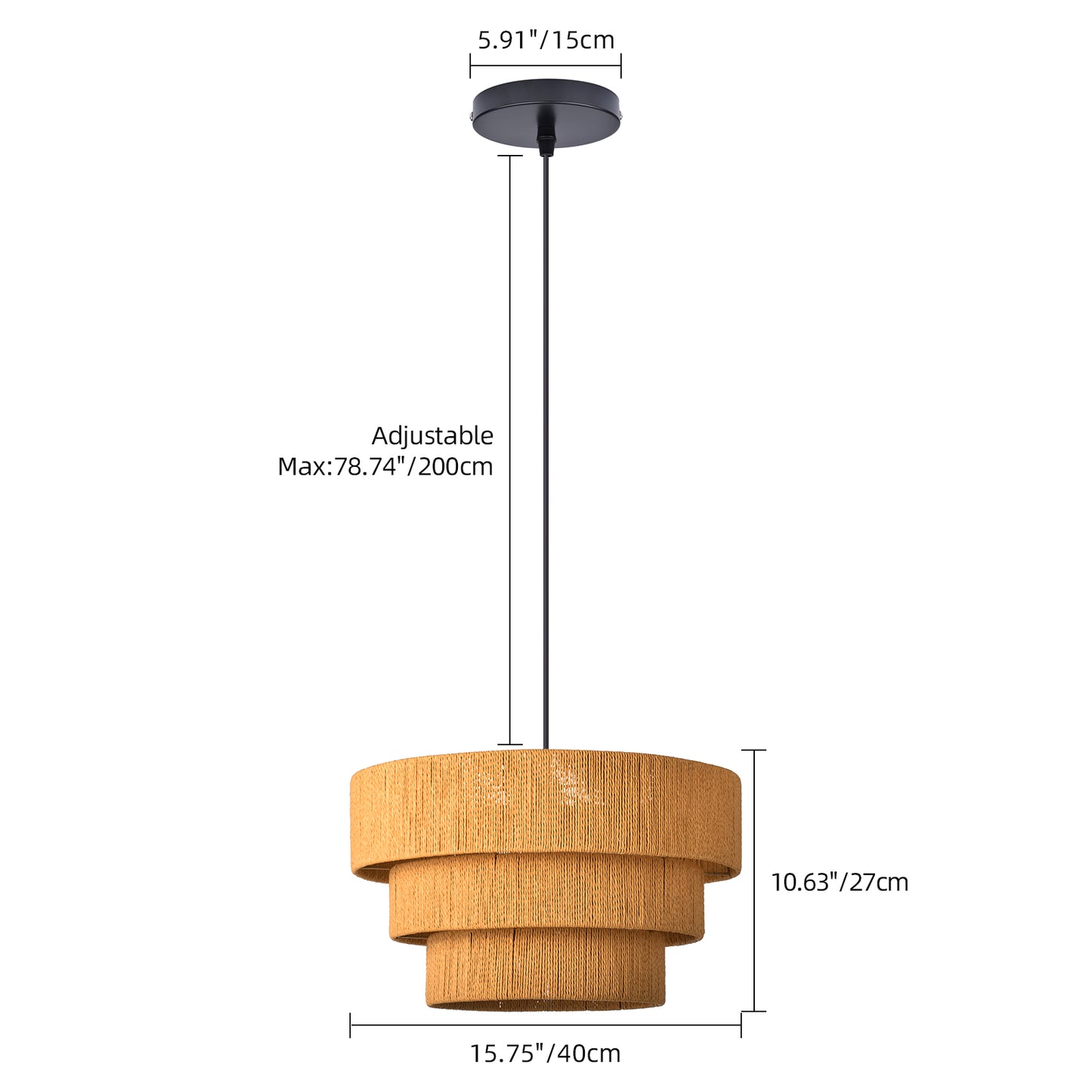 (Q)15.75-Inch Wooden Pendant Light,3-Layer Drum Shaped Lampshade,Modern Nordic Style Pendant Light,Luitable for Kitchen Island Restaurants
