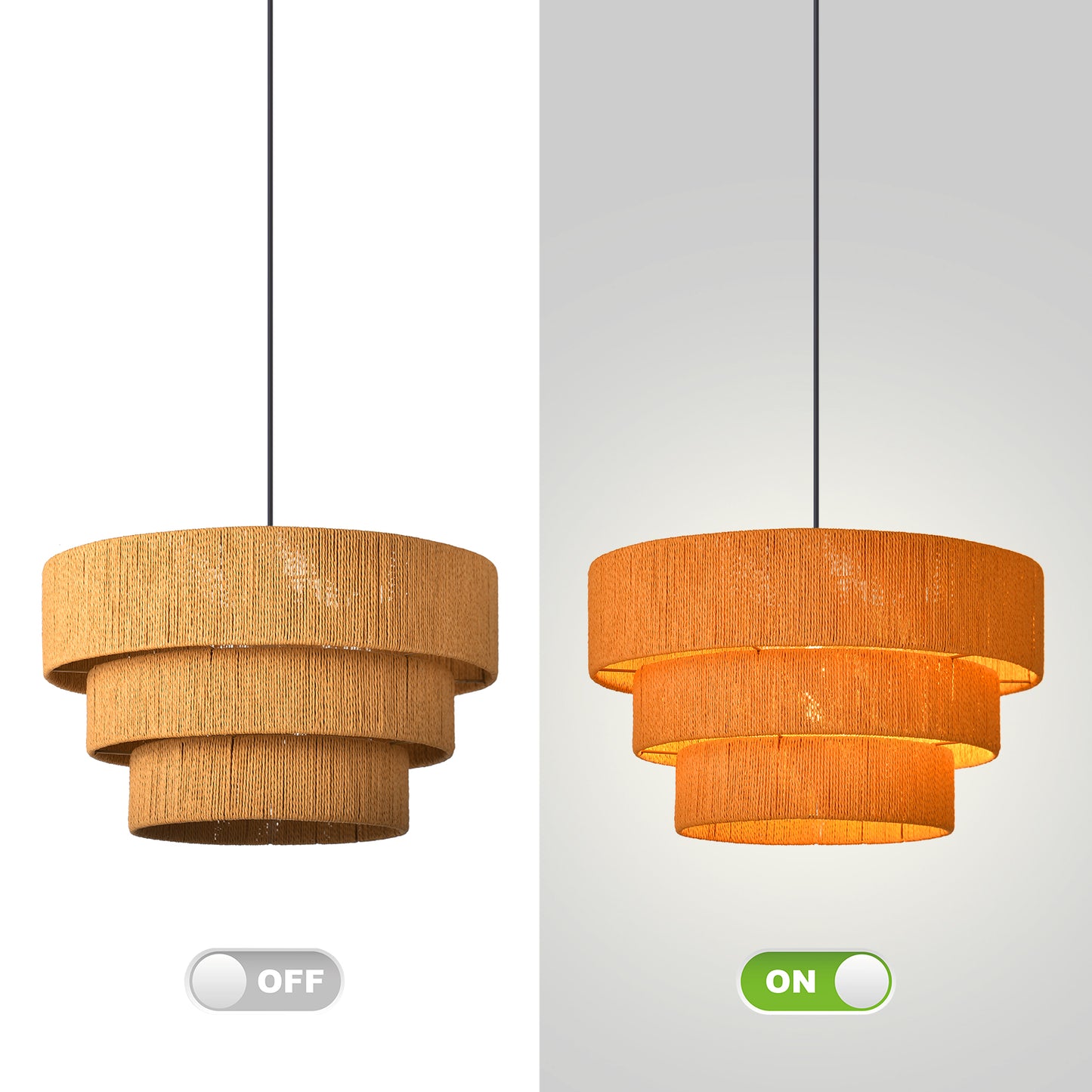 (Q)15.75-Inch Wooden Pendant Light,3-Layer Drum Shaped Lampshade,Modern Nordic Style Pendant Light,Luitable for Kitchen Island Restaurants