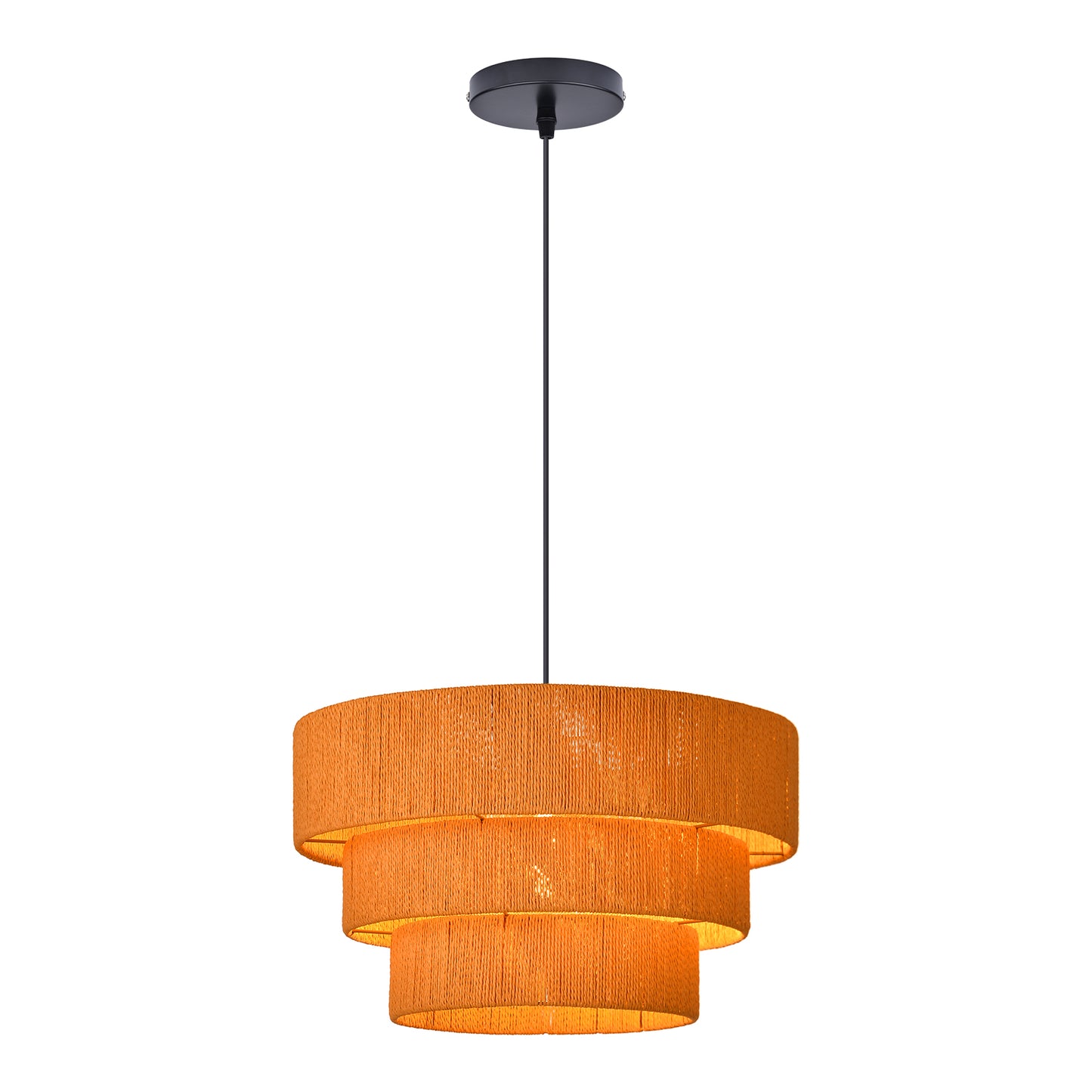 (Q)15.75-Inch Wooden Pendant Light,3-Layer Drum Shaped Lampshade,Modern Nordic Style Pendant Light,Luitable for Kitchen Island Restaurants