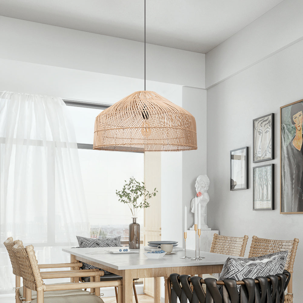 (Q)23 Inch Bohemian Style Pendant Light,Japanese Bamboo and Rattan Hand Woven Pendant Light,Suitable for Kitchen Island,Bedroom,Living Room