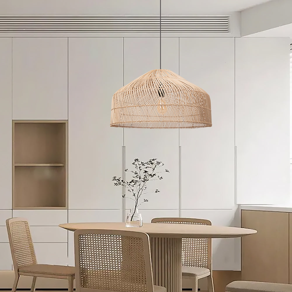 (Q)23 Inch Bohemian Style Pendant Light,Japanese Bamboo and Rattan Hand Woven Pendant Light,Suitable for Kitchen Island,Bedroom,Living Room