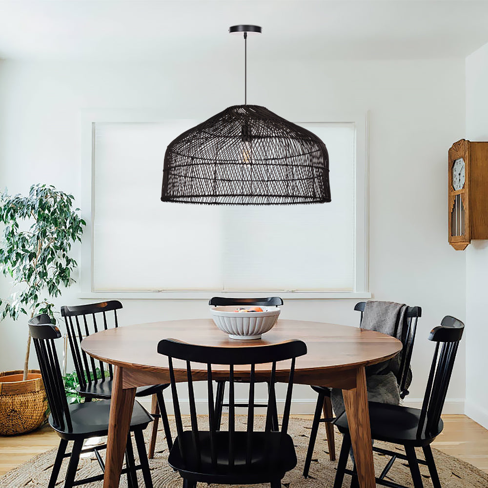 (Q)23 Inch Bohemian Style Pendant Light,Japanese Bamboo and Rattan Hand Woven Pendant Light,Suitable for Kitchen Island,Bedroom,Living Room