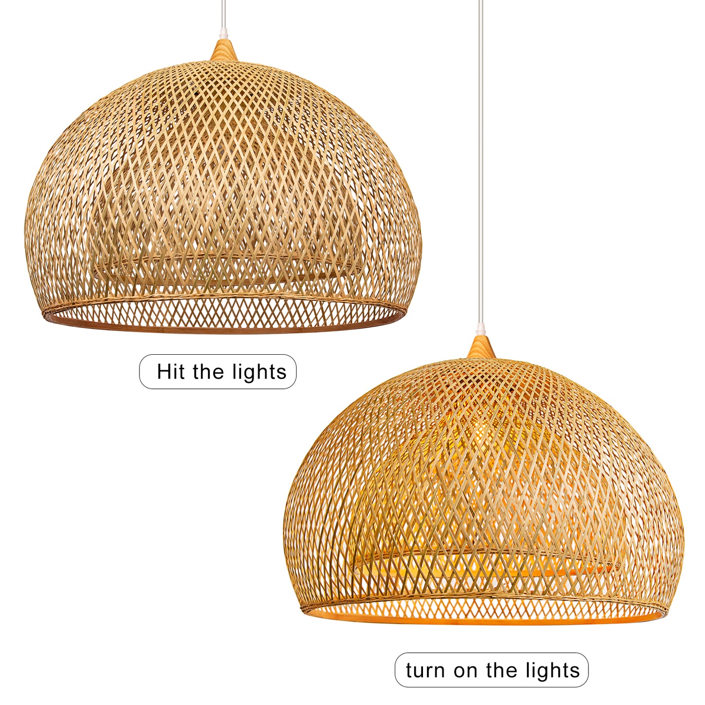 (M) ARTURESTHOME Bamboo Pendant Light 1 Light Hanging Chandelier Rattan Handmade Hanging Lights Fixture for Kitchen Island Living Room Bedroom