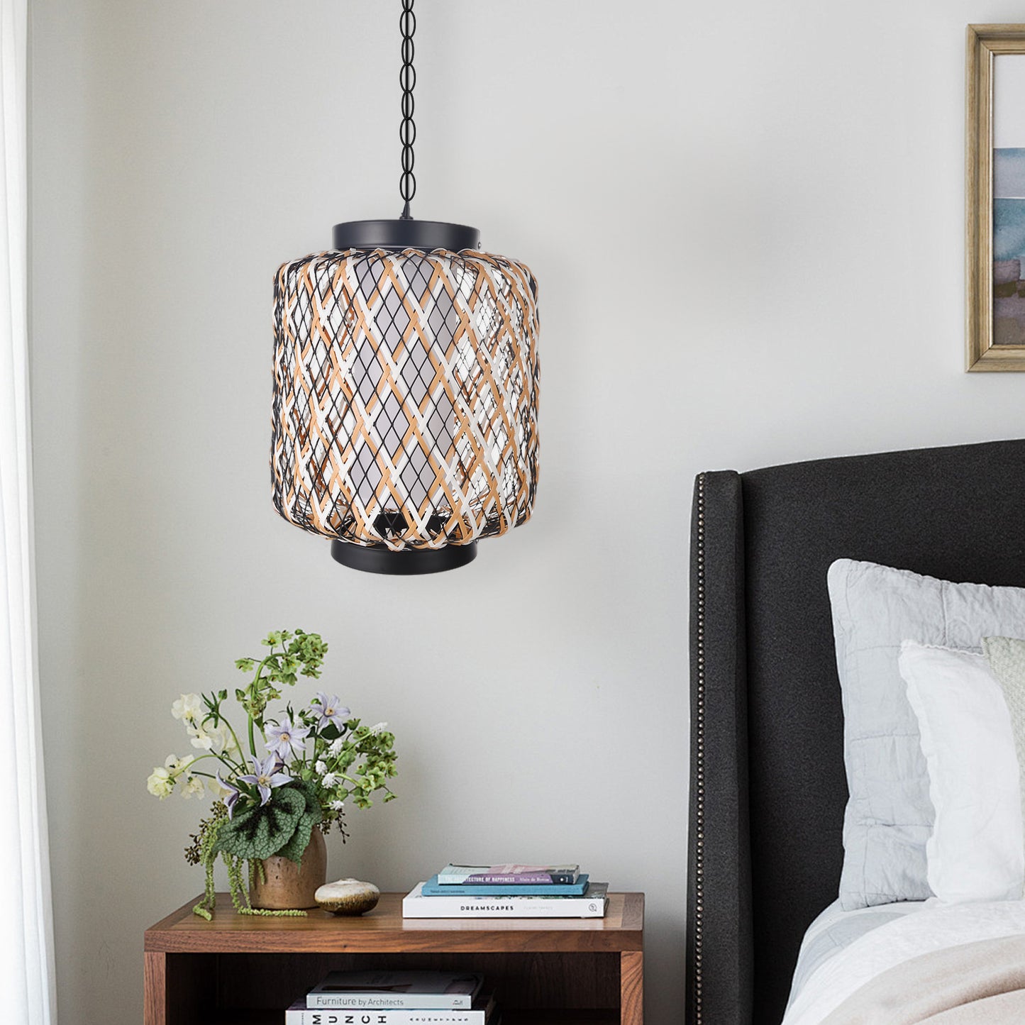(Q)Outdoor Waterproof Rattan Decorative Pendant Light,Modern Minimalist Style Pendant light, Suitable for Living Room, Dining Room, Bedroom