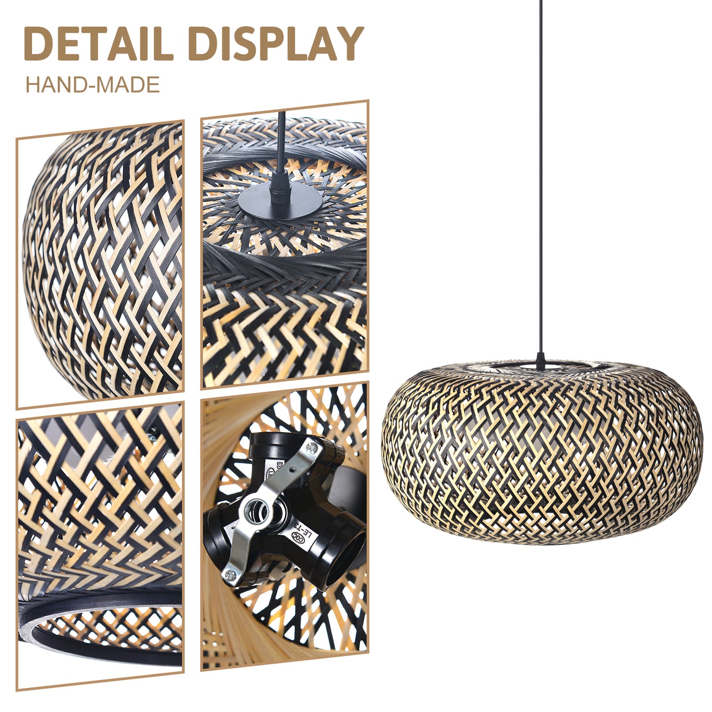 Chandelier Hanging Rustic Style Vintage Chandelier Hand Woven Rattan Bamboo Sinai, Chandelier Room Light, 40cm
