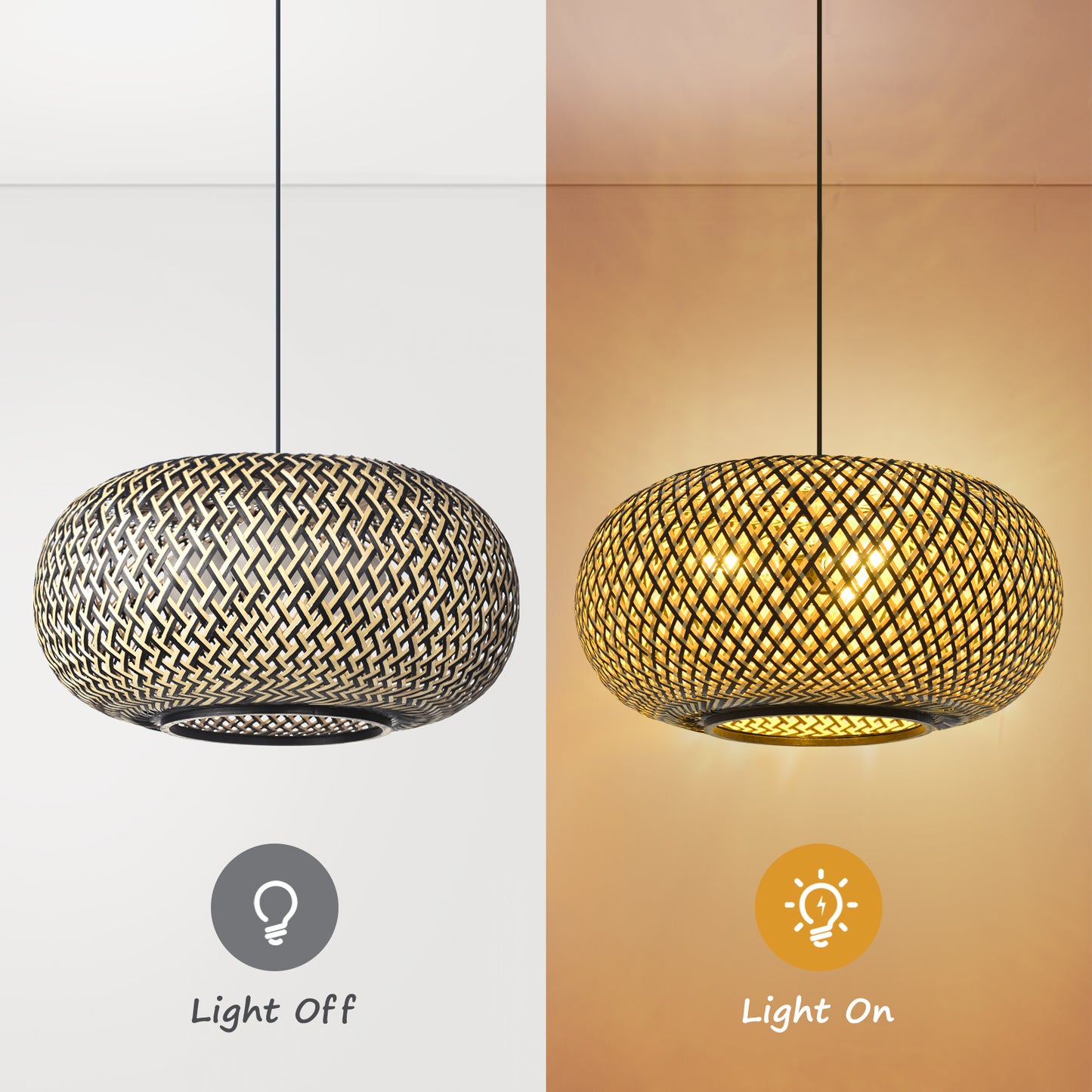 Chandelier Hanging Rustic Style Vintage Chandelier Hand Woven Rattan Bamboo Sinai, Chandelier Room Light, 40cm
