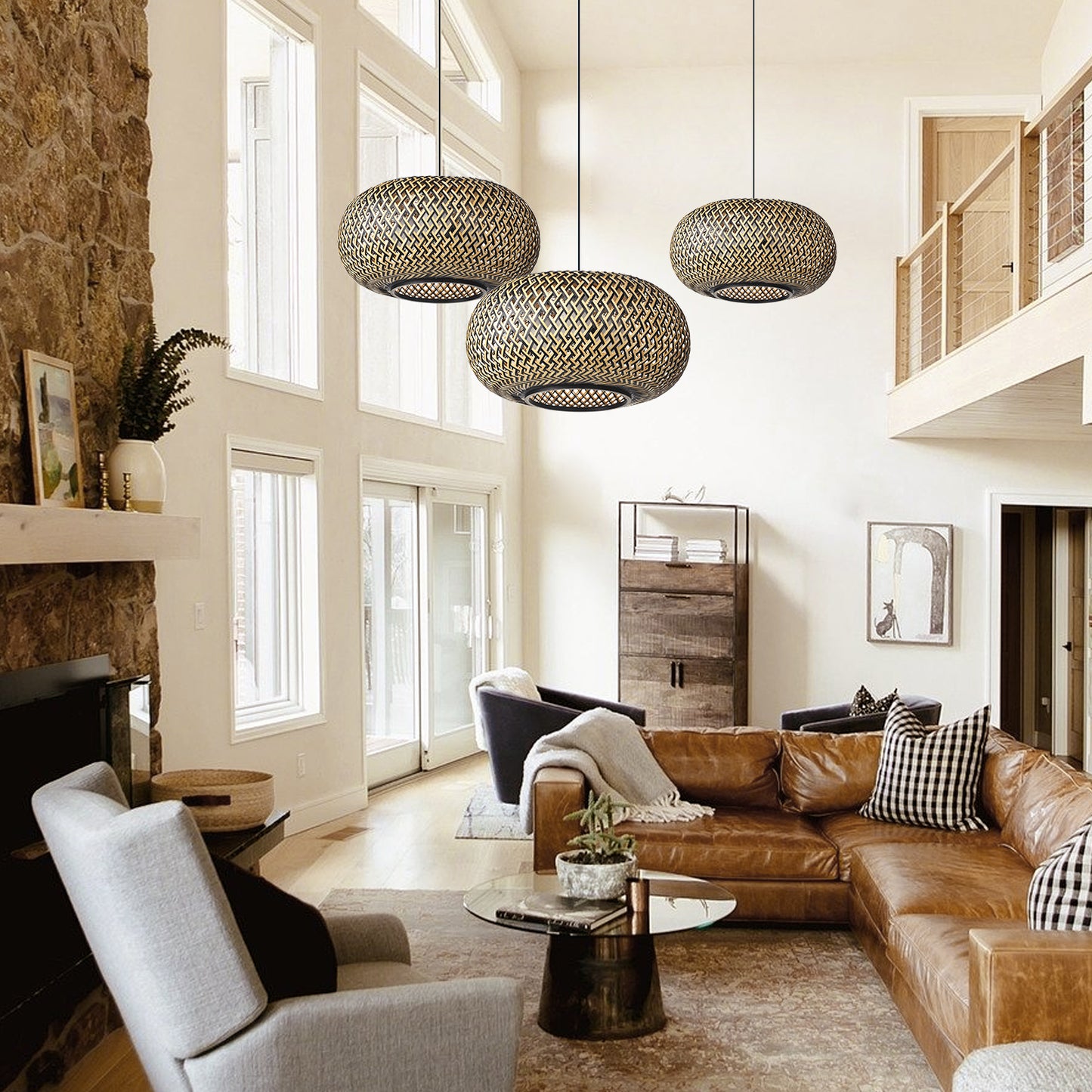 Chandelier Hanging Rustic Style Vintage Chandelier Hand Woven Rattan Bamboo Sinai, Chandelier Room Light, 40cm