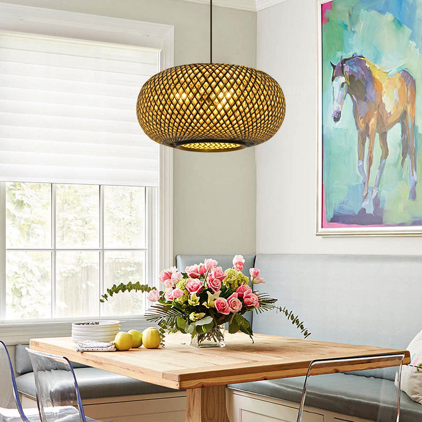 Chandelier Hanging Rustic Style Vintage Chandelier Hand Woven Rattan Bamboo Sinai, Chandelier Room Light, 40cm