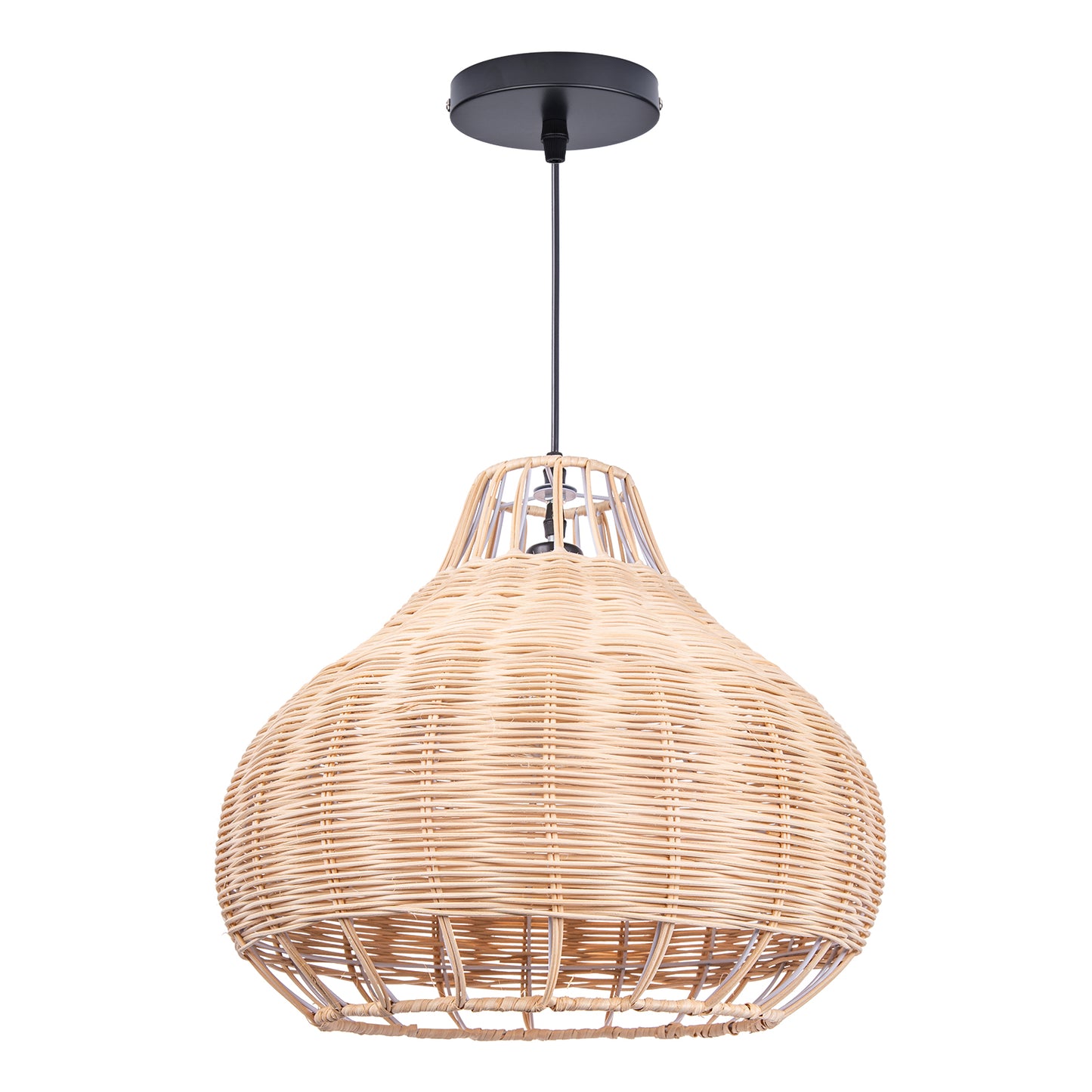 (Q)15.75 Inch Rattan Pendant Light,Bohemian Rattan Woven Pendant Light Fixture,Suitable for Kitchen Island,Farmhouse,Dining Room,Bedroom