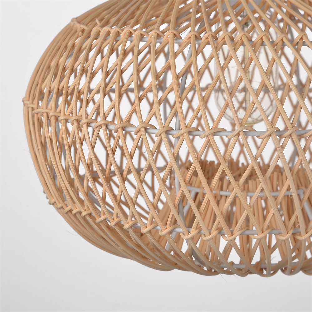 (M)1-Light Rattan Pendant Lighting Globe Handmade Lampshade for Bedroom